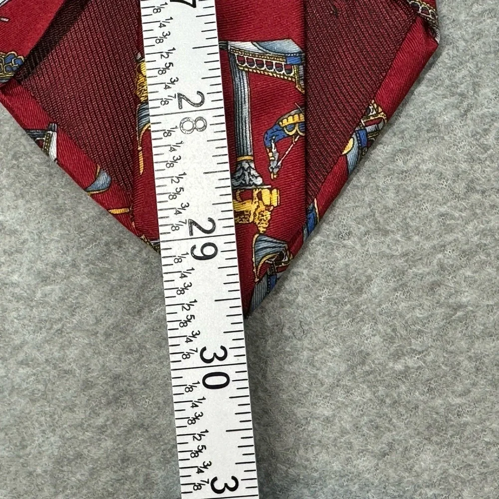 Venezia Mens Neck Tie Silk Burgundy/Gold Gondolas Print 100% Silk Made In Italy